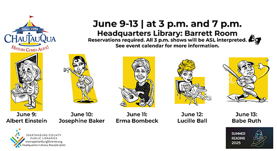 Chautauqua Summer 2025. June 9 - 13 at 3pm and 7pm. Headquarters Library: Barret Room. Sign-up Required.
