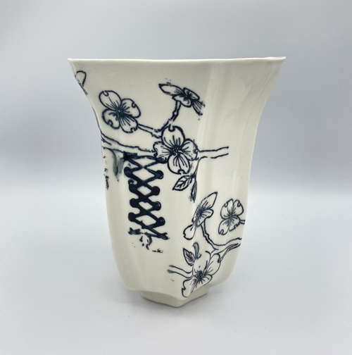 Corseted Dogwood Fluted Vase by Morgan McCarver. Porcelain
